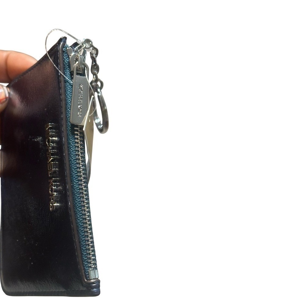New with tags $188 Michael Kors Metallic Blue Leather Pouch Zipper Key Ring - Picture 7 of 15